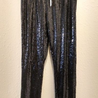 Vanilla Bay Women Sz M Black Sequin Legging Mid Rise Shiny Stretch Pants (0844)